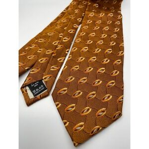 Bolgheri Men Silk Tie Brown Gold Blue Geometric Oval Pattern Made in Italy